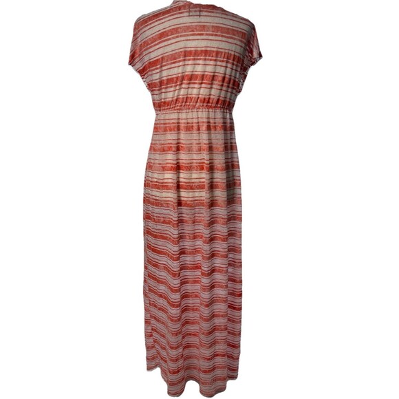 Women’s M Beach Cover-Up Maxi Dress Red Striped V-Neck Swim Resort - Picture 3 of 7